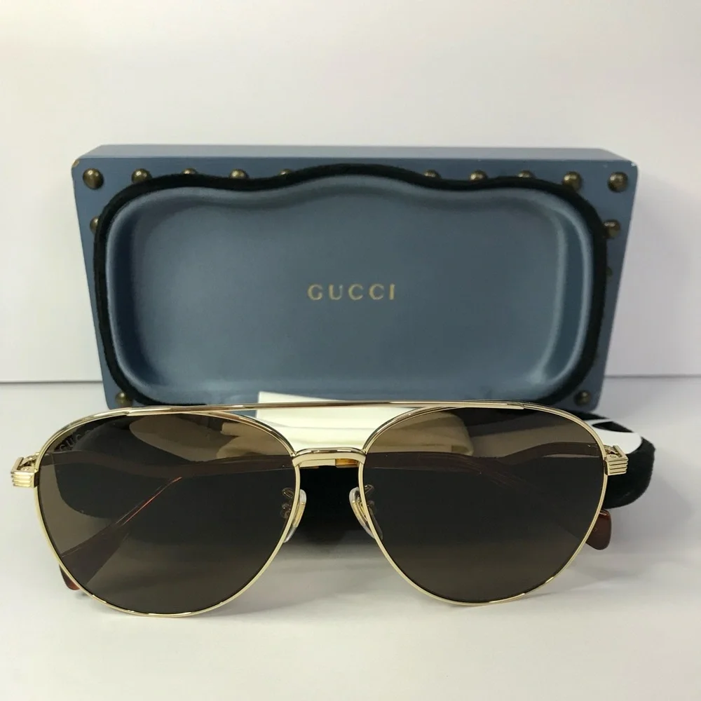 New Authentic Gucci Brown Pilot Ladies Sunglasses GG0969S 002